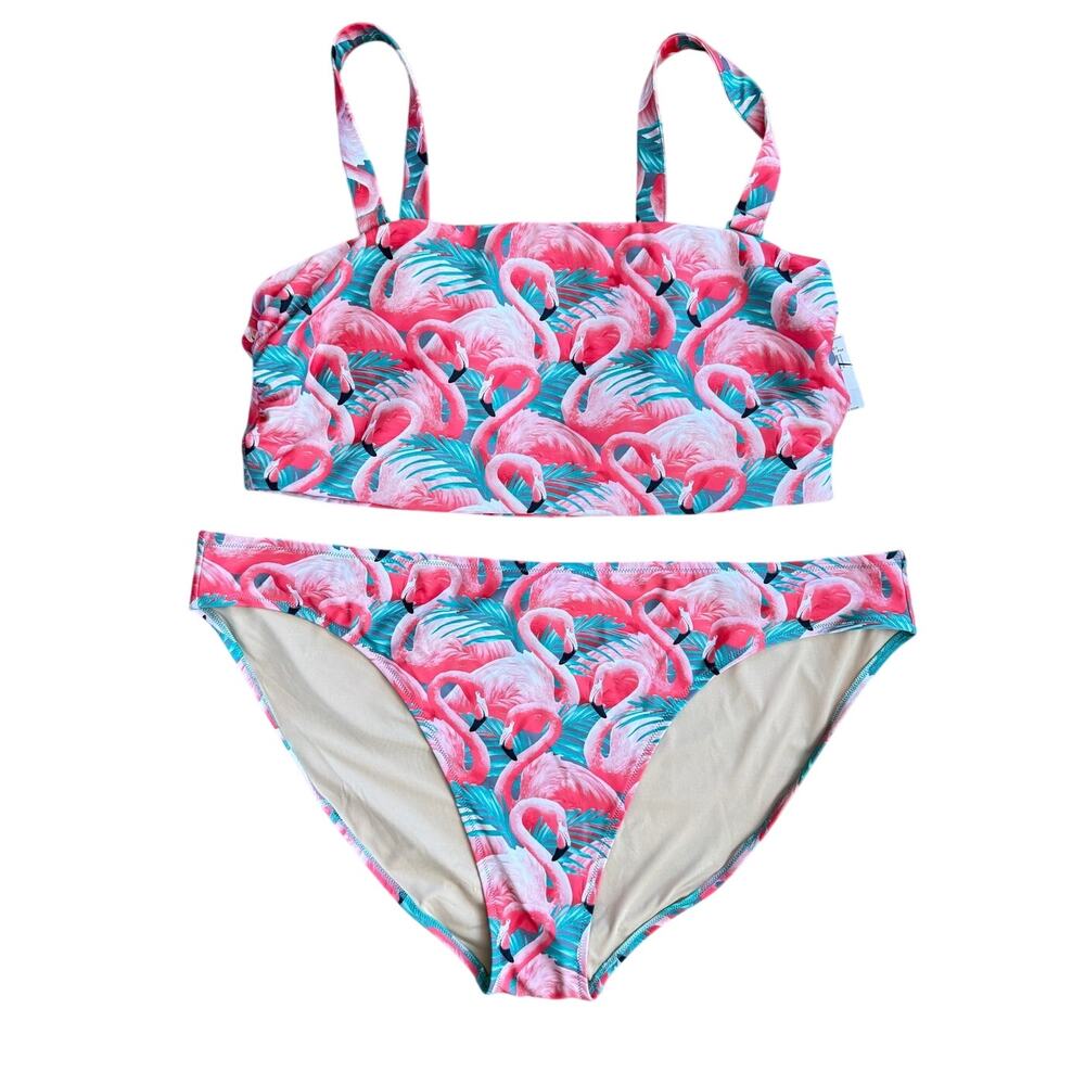 Old Navy NWT 3X Pink Flamingo Print Two Piece Bikini Swimsuit Tank Top Bottom